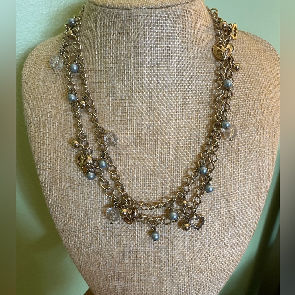 Stunning Gold and Blue Beaded Fairycore Charm Necklace